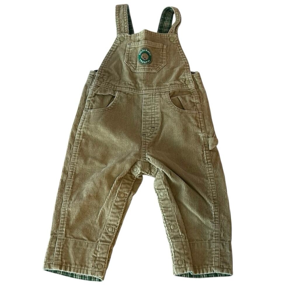 Baby Oshkosh B’Gosh VTG Corduroy Tan Overalls Size 12 Months Wilderness Troop 95